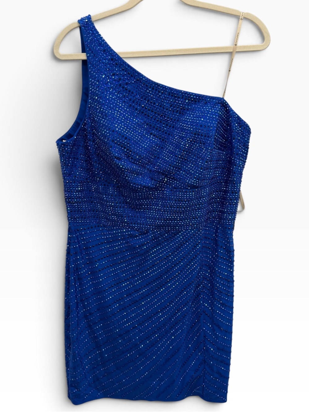 NWT Faviana Royal Blue Beaded One-Shoulder Dress S10910 - Size 16